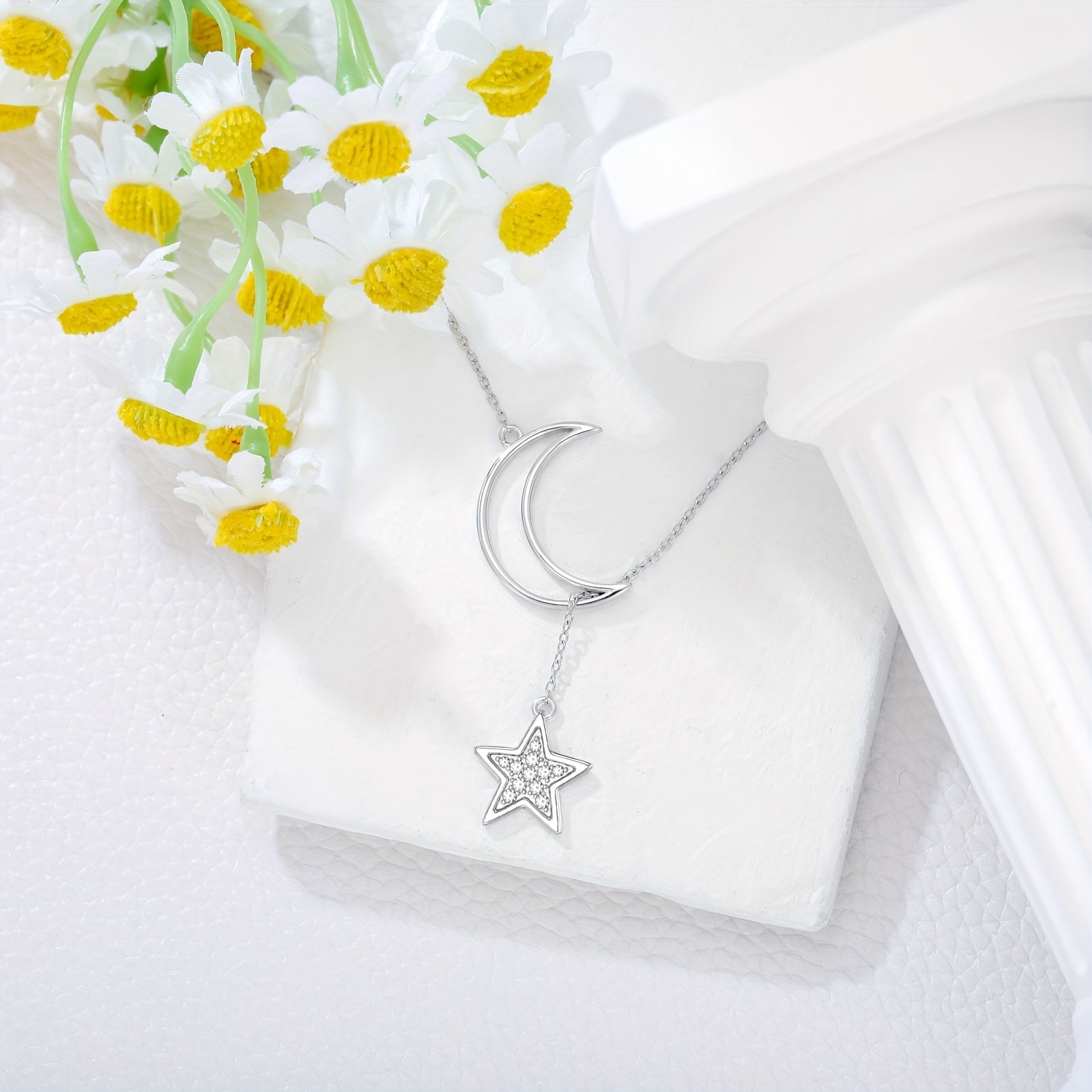 Star and Moon Necklace Sterling Silver Star Pendant Y-Necklace Dainty Jewelry Birthday Gifts for Women Wife