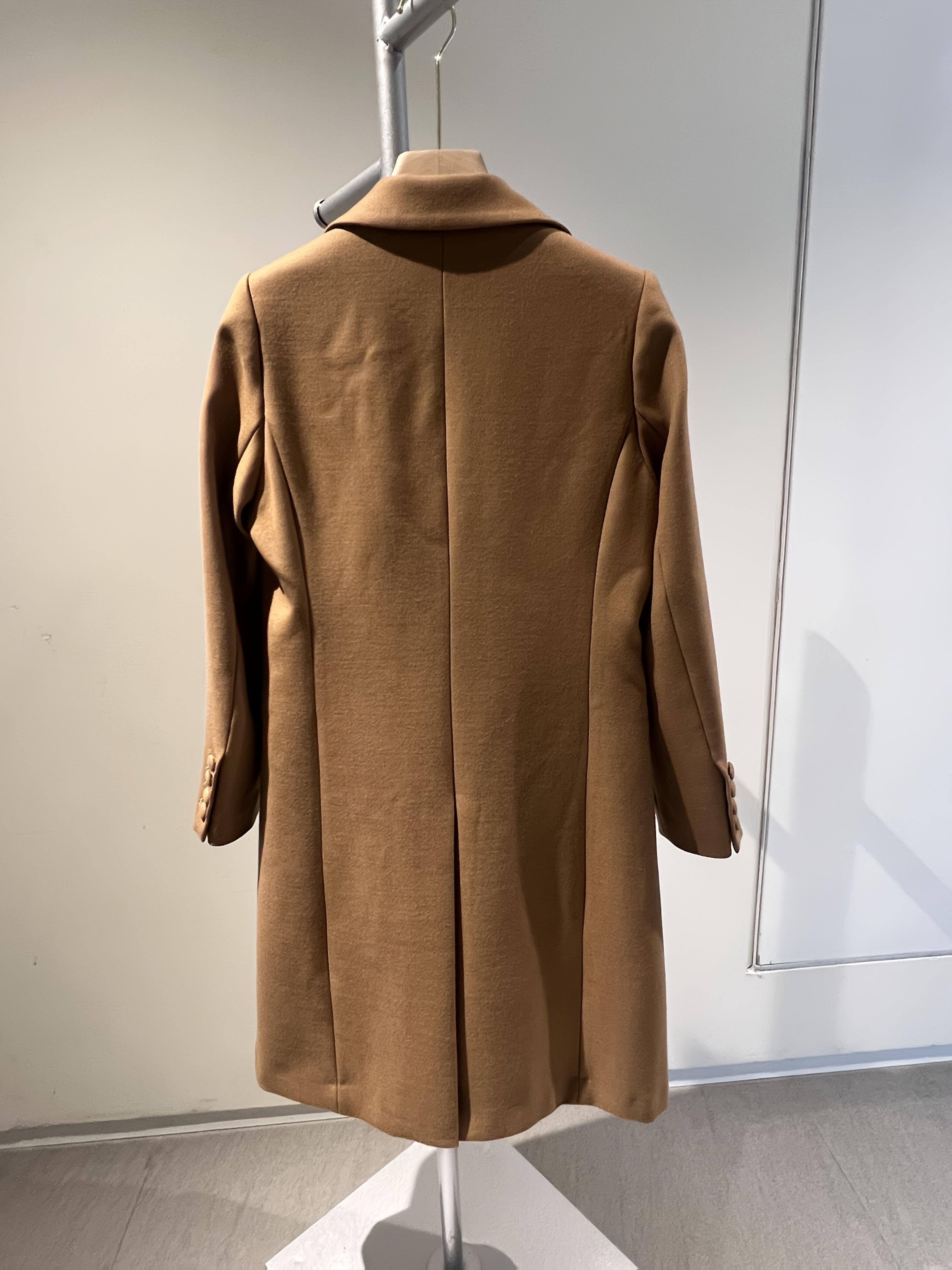 100% Wool Worsted Long Open-Front Coat Elegant for Commuting