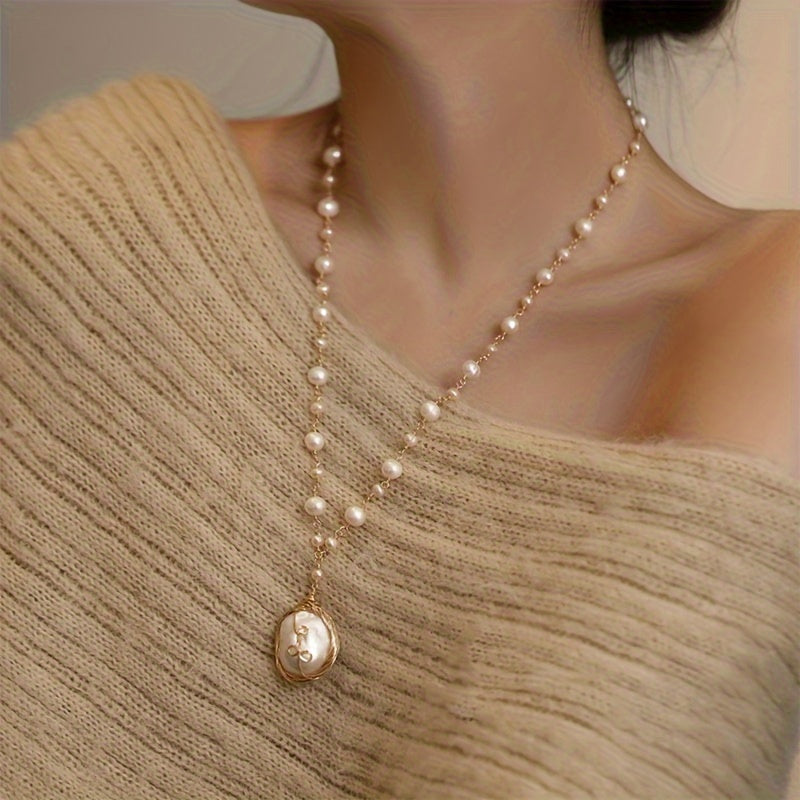 Freshwater Pearls Necklace Vintage-Inspired Freshwater Pearls Necklace for Women | Baroque Freshwater Pearls & Alloy Chain, Minimalist Elegant Design | for Parties, Valentine's Day, Year-Round Versatile Jewelry
