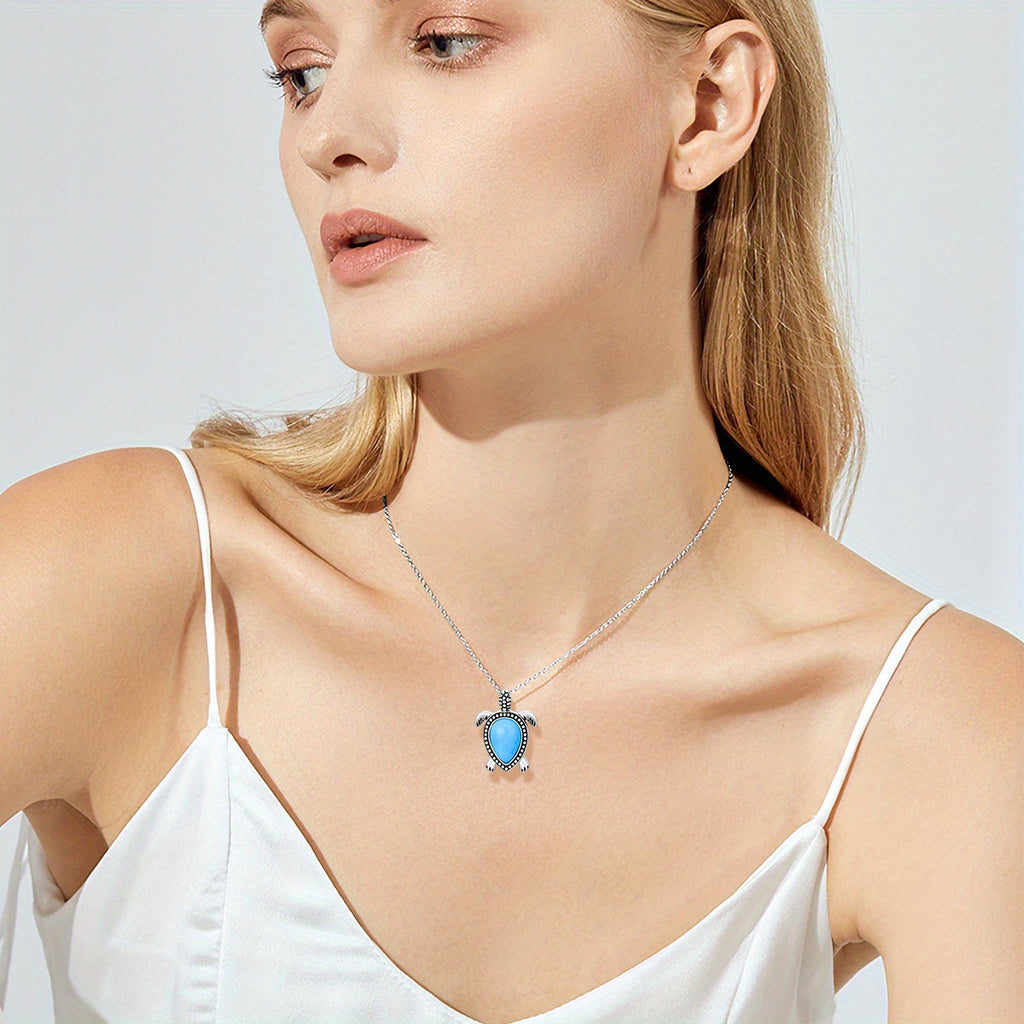 Turquoise Turtle Necklace with Sea Turtle Pendant, Ocean Beach Theme Tortoiseshell Jewelry for Women