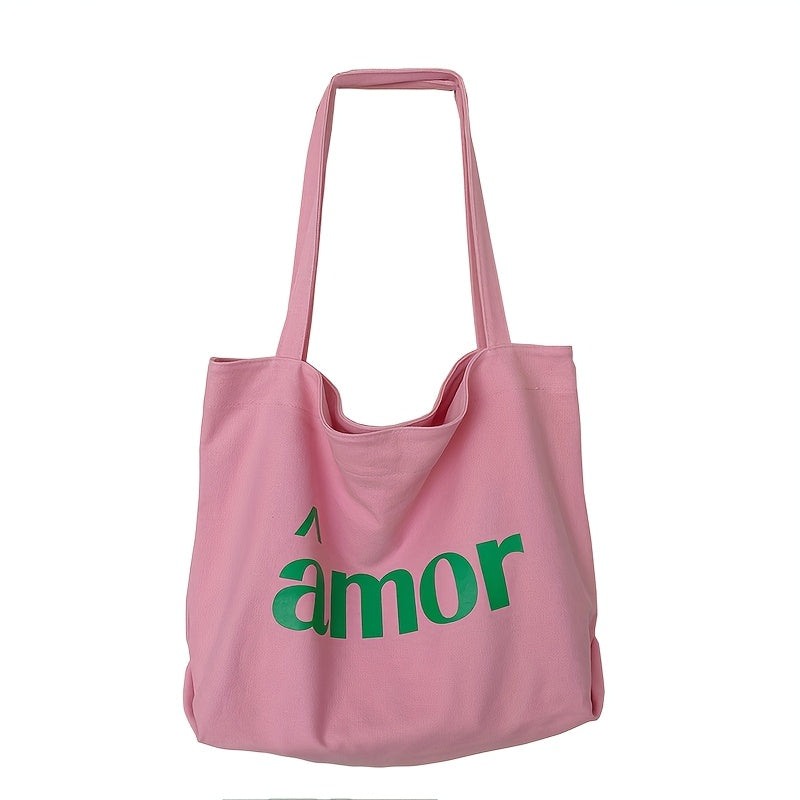 Stylish Pink Canvas Tote Bag for Women with Green \